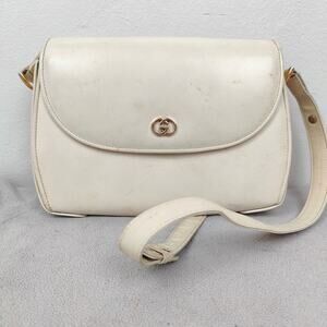 Vintage Gucci Leather Crossbody Bag Small Purse Off-White Cream 80s‎ REPAIRED